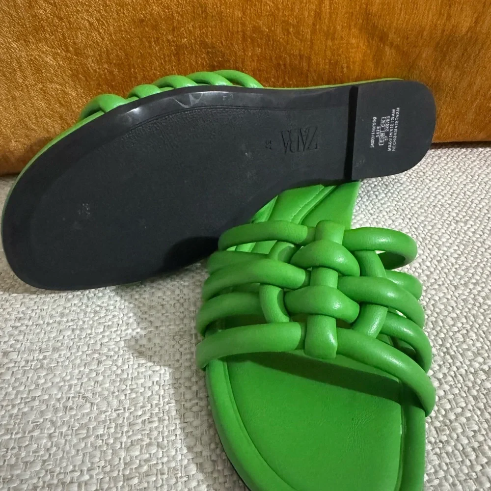 Zara Bright Green Braided Slide Sandals - Women's - Picture 3 of 4